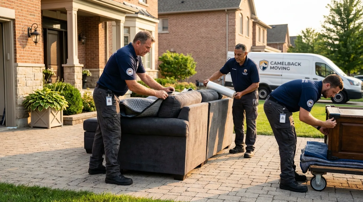 Large estate moving crew wrapping furniture in Cambria, CA