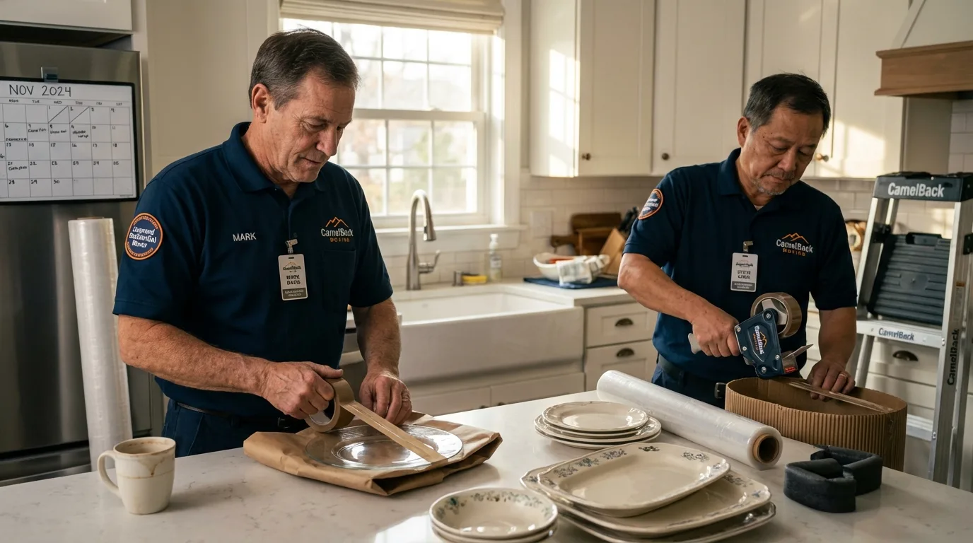 Professional crew packing kitchen dishware in Cambria, CA